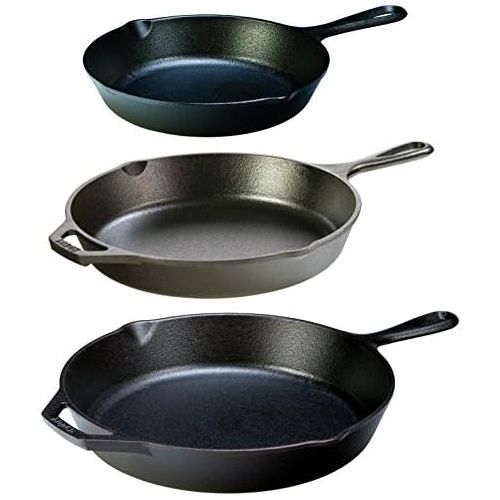 롯지 [아마존베스트]Lodge Seasoned Cast Iron 3 Skillet Bundle. 12 inches and 10.25 inches with 8 inch Set of 3 Cast Iron Frying Pans