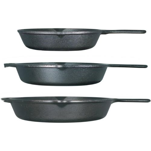 롯지 [아마존베스트]Lodge Seasoned Cast Iron 3 Skillet Bundle. 12 inches and 10.25 inches with 8 inch Set of 3 Cast Iron Frying Pans