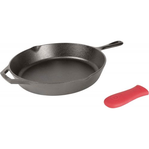 롯지 [아마존베스트]Lodge 12 Inch Cast Iron Skillet. Pre-Seasoned Cast Iron Skillet with Red Silicone Hot Handle Holder.