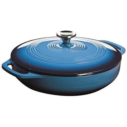 롯지 [아마존베스트]Lodge 3.6 Quart Enamel Cast Iron Casserole Dish with Lid (Carribbean Blue)