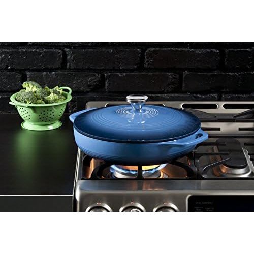 롯지 [아마존베스트]Lodge 3.6 Quart Enamel Cast Iron Casserole Dish with Lid (Carribbean Blue)