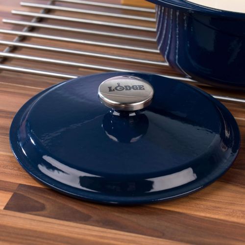 롯지 [아마존베스트]Lodge 1407002 Large Round Cast Iron Casserole Dish with Lid, 4 L, 24 cm, Blue