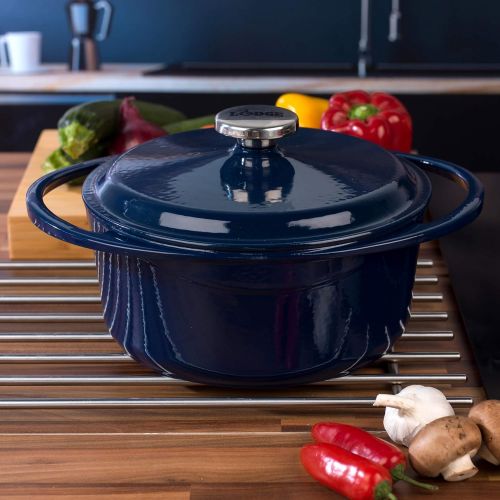롯지 [아마존베스트]Lodge 1407002 Large Round Cast Iron Casserole Dish with Lid, 4 L, 24 cm, Blue