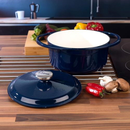 롯지 [아마존베스트]Lodge 1407002 Large Round Cast Iron Casserole Dish with Lid, 4 L, 24 cm, Blue