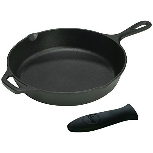 롯지 [아마존베스트]Lodge Logic 12 Inch Cast Iron Skillet with Helper Handle and Black Silicone Handle Holder