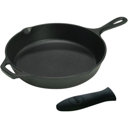 롯지 [아마존베스트]Lodge Logic 12 Inch Cast Iron Skillet with Helper Handle and Black Silicone Handle Holder