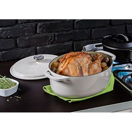 롯지 [아마존베스트]Lodge EC7OD13 Enameled Cast Iron Oval Dutch Oven, 7-Quart, Oyster White