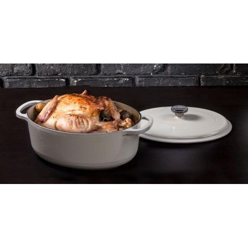 롯지 [아마존베스트]Lodge EC7OD13 Enameled Cast Iron Oval Dutch Oven, 7-Quart, Oyster White