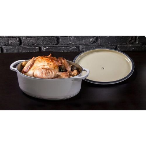 롯지 [아마존베스트]Lodge EC7OD13 Enameled Cast Iron Oval Dutch Oven, 7-Quart, Oyster White