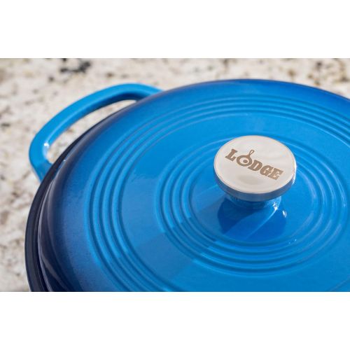 롯지 Lodge 7.5 Quart Enameled Cast Iron Dutch Oven. XL Blue Enamel Dutch Oven (Carribean Blue) - EC7D33