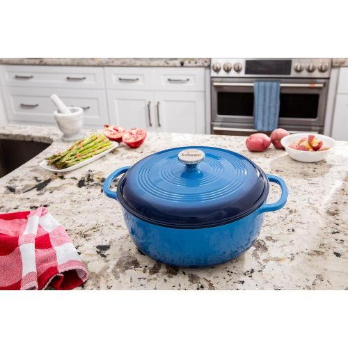 롯지 Lodge 7.5 Quart Enameled Cast Iron Dutch Oven. XL Blue Enamel Dutch Oven (Carribean Blue) - EC7D33