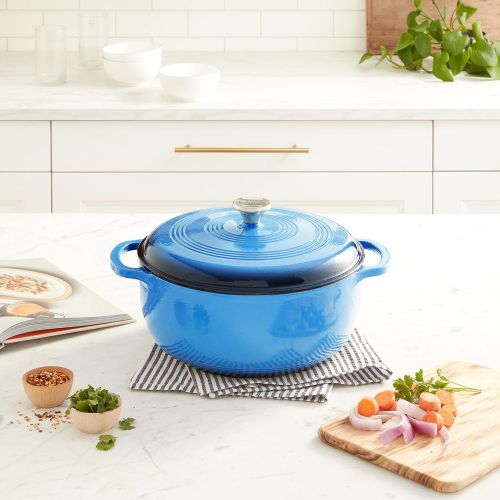 롯지 Lodge 7.5 Quart Enameled Cast Iron Dutch Oven. XL Blue Enamel Dutch Oven (Carribean Blue) - EC7D33