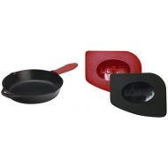 Lodge Cast-Iron Skillet L10SK3ASHH41B, 12-Inch and Lodge SCRAPERPK Durable Polycarbonate Pan Scrapers, Red and Black, 2-Pack Bundle