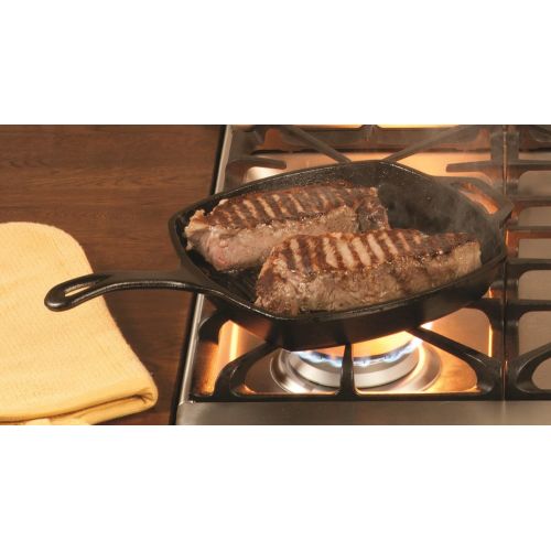 롯지 Lodge L8SGP3 Pre-Seasoned Cast-Iron Square Grill Pan, 10.5-inch and Lodge ASHH41 Silicone Hot Handle Holder, Red Bundle