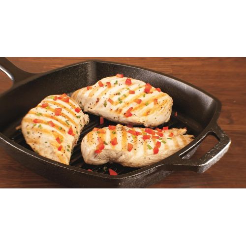 롯지 Lodge L8SGP3 Pre-Seasoned Cast-Iron Square Grill Pan, 10.5-inch and Lodge ASHH41 Silicone Hot Handle Holder, Red Bundle