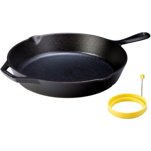 롯지 LODGE Pre-Seasoned Cast Iron Skillet (12 inch) and Dishwasher Safe Silicone Egg Ring (4 inch) for Breakfast Sandwiches or Pancakes