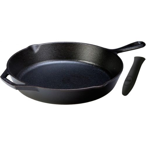 롯지 Lodge Seasoned Cast Iron Skillet with Hot Handle Holder - 10.25 inches Cast Iron Frying Pan with Silicone Hot Handle Holder (BLACK).