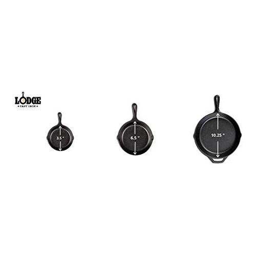 롯지 Lodge Seasoned Cast Iron Cookware Set. 2 Piece Skillet Set. (10.25 inches and 6.5 inches)