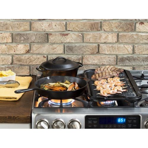 롯지 Lodge Pro-Logic 12 Inch Square Cast Iron Griddle. Pre-Seasoned Grill Pan with Dual Handles