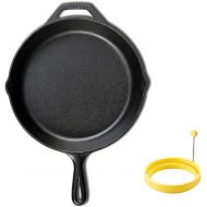 LODGE Pre-Seasoned Cast Iron Skillet (10.25 inch) with Dishwasher Safe Silicone Egg Ring (4 inch) for Breakfast Sandwiches or Pancakes
