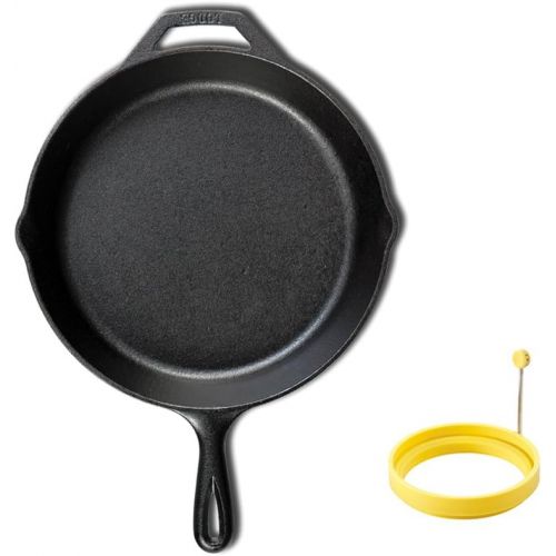 롯지 LODGE Pre-Seasoned Cast Iron Skillet (10.25 inch) with Dishwasher Safe Silicone Egg Ring (4 inch) for Breakfast Sandwiches or Pancakes