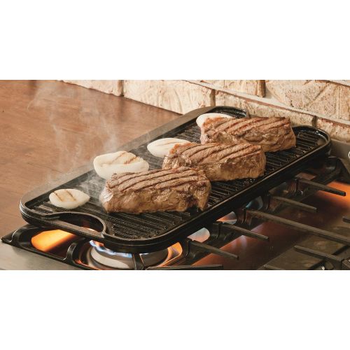 롯지 Lodge LPGI3PLT Pro-Grid Cast Iron Reversible Grill/Griddle Pan with Easy-Grip Handles, 10.5 x 20