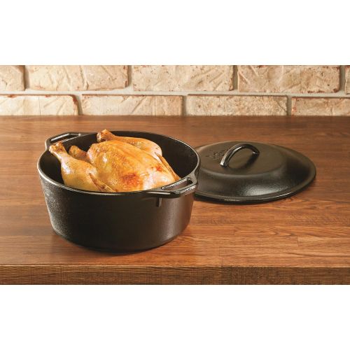 롯지 Lodge 5 Quart Cast Iron Dutch Oven. Pre-Seasoned Pot with Lid and Dual Loop Handle