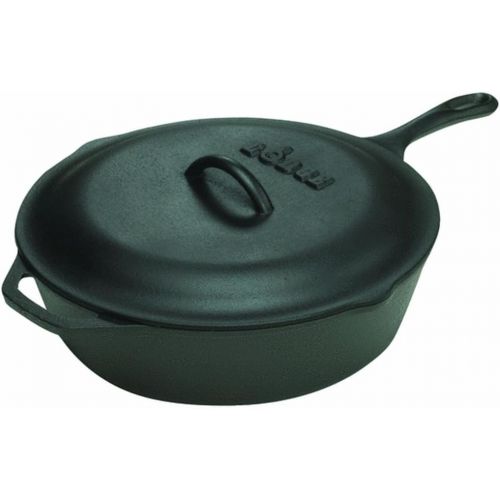 롯지 Lodge 3 Quart Cast Iron Deep Skillet with Lid. Covered Cast Iron Skillet for Deep Frying and and Bread Baking.