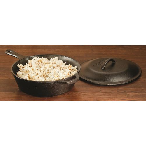 롯지 Lodge 3 Quart Cast Iron Deep Skillet with Lid. Covered Cast Iron Skillet for Deep Frying and and Bread Baking.