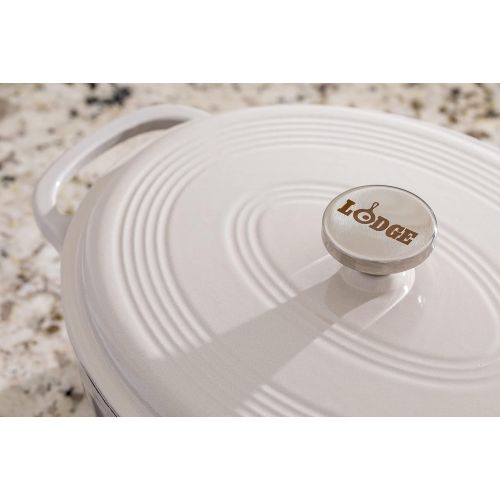 롯지 Lodge EC7OD13 Enameled Cast Iron Oval Dutch Oven, 7-Quart, Oyster White