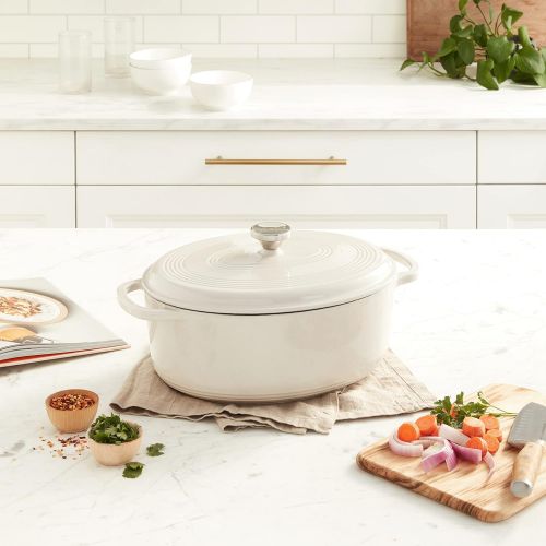 롯지 Lodge EC7OD13 Enameled Cast Iron Oval Dutch Oven, 7-Quart, Oyster White