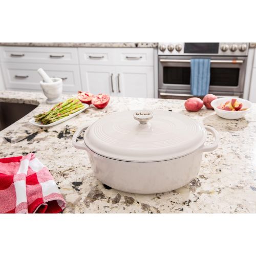 롯지 Lodge EC7OD13 Enameled Cast Iron Oval Dutch Oven, 7-Quart, Oyster White