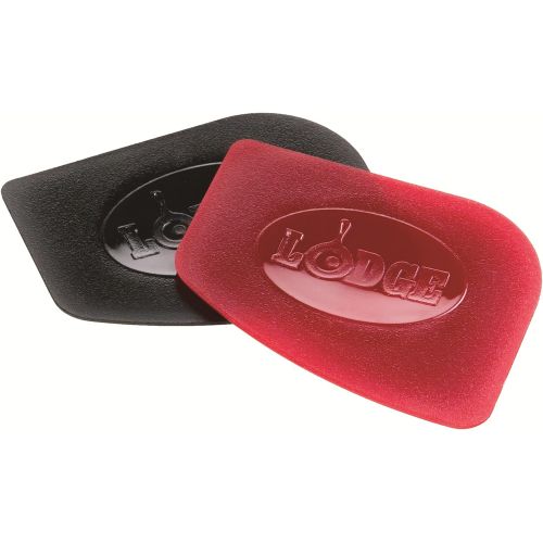 롯지 Lodge Pan Scrapers. Handheld Polycarbonate Cast Iron Pan Cleaners. (2-Pack. Red/Black)