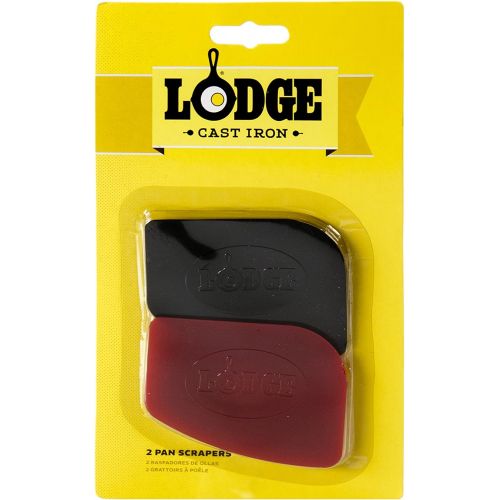 롯지 Lodge Pan Scrapers. Handheld Polycarbonate Cast Iron Pan Cleaners. (2-Pack. Red/Black)