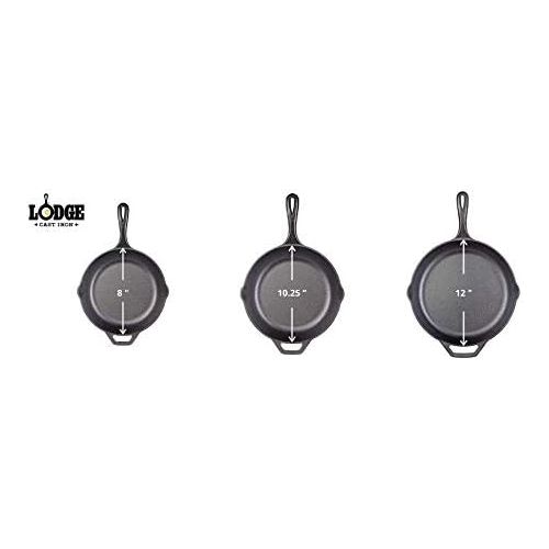 롯지 Lodge Seasoned Cast Iron 3 Skillet Bundle. 12 inches and 10.25 inches with 8 inch Set of 3 Cast Iron Frying Pans