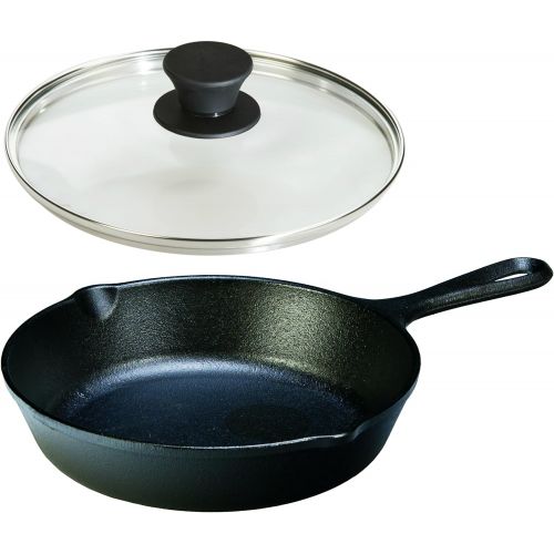 롯지 Lodge Seasoned Cast Iron Cookware Set - Square Grill Pan with Square Tempered Glass Lid (10.5 Inch)