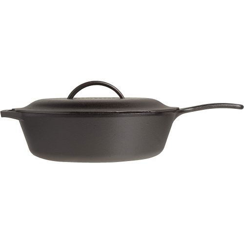 롯지 Lodge Pre-Seasoned Cast Deep Skillet With Iron Cover and Assist Handle, 5 Quart, Black