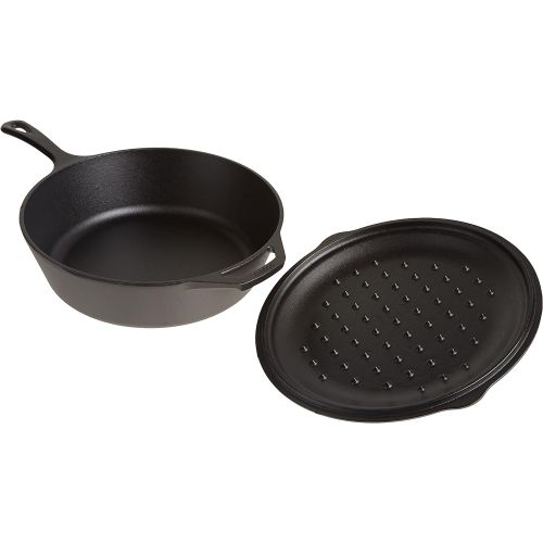 롯지 Lodge Pre-Seasoned Cast Deep Skillet With Iron Cover and Assist Handle, 5 Quart, Black