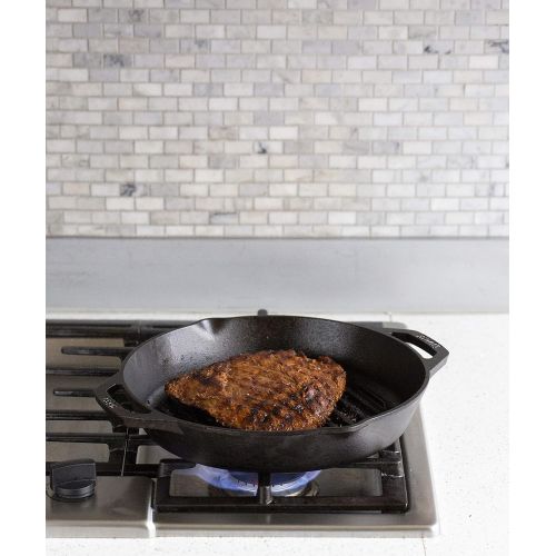 롯지 Lodge 12 Cast Iron Dual Handle Grill Pan, Black