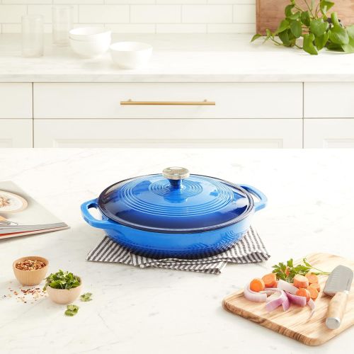 롯지 Lodge 3.6 Quart Enamel Cast Iron Casserole Dish with Lid (Carribbean Blue)