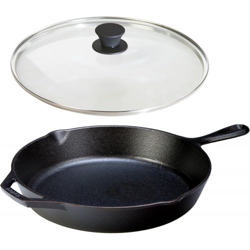 롯지 Lodge Seasoned Cast Iron Skillet with Tempered Glass Lid (12 Inch) - Medium Cast Iron Frying Pan With Lid Set