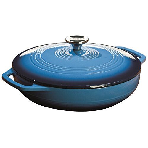 롯지 Lodge 3.6 Quart Enamel Cast Iron Casserole Dish with Lid (Carribbean Blue): Lodge Enamel Dutch Oven: Kitchen & Dining