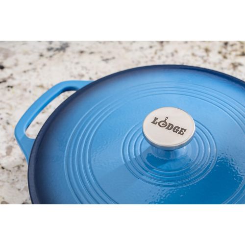 롯지 Lodge 3.6 Quart Enamel Cast Iron Casserole Dish with Lid (Carribbean Blue): Lodge Enamel Dutch Oven: Kitchen & Dining