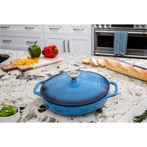 롯지 Lodge 3.6 Quart Enamel Cast Iron Casserole Dish with Lid (Carribbean Blue): Lodge Enamel Dutch Oven: Kitchen & Dining