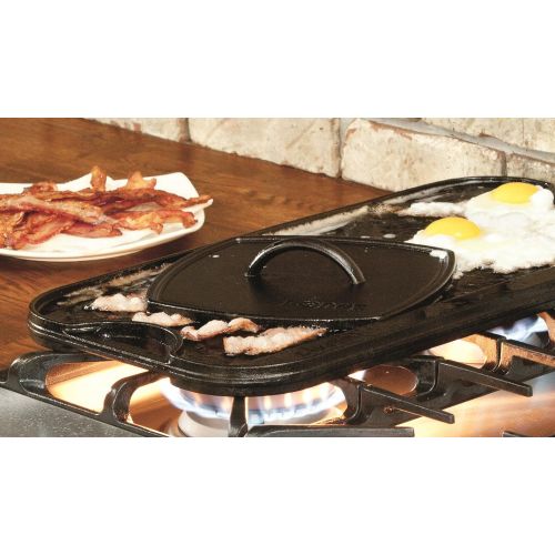 롯지 Lodge Pre-Seasoned Cast Iron Reversible Grill/Griddle With Handles, 20 Inch x 10.5 Inch: Kitchen & Dining