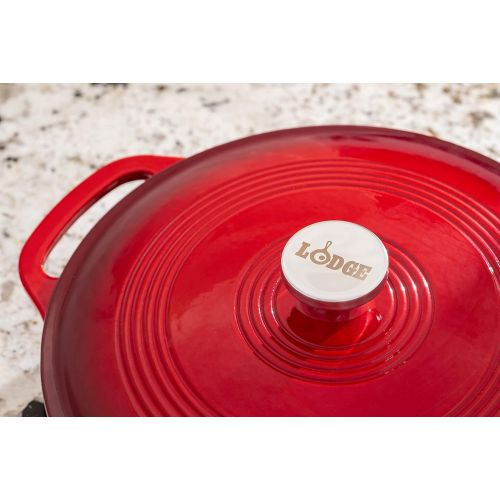 롯지 Lodge 3.6 Quart Cast Iron Casserole Pan. Red Enamel Cast Iron Casserole Dish with Dual Handles and Lid (Island Spice Red)