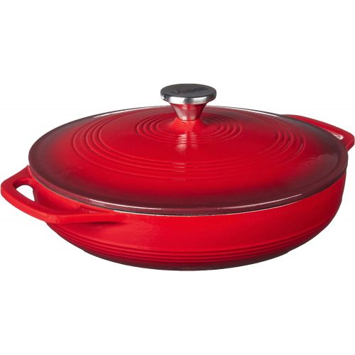 롯지 Lodge 3.6 Quart Cast Iron Casserole Pan. Red Enamel Cast Iron Casserole Dish with Dual Handles and Lid (Island Spice Red)