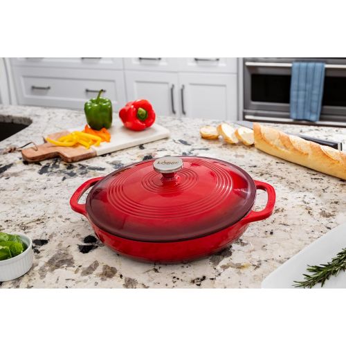 롯지 Lodge 3.6 Quart Cast Iron Casserole Pan. Red Enamel Cast Iron Casserole Dish with Dual Handles and Lid (Island Spice Red)