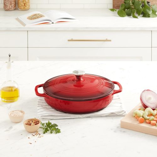 롯지 Lodge 3.6 Quart Cast Iron Casserole Pan. Red Enamel Cast Iron Casserole Dish with Dual Handles and Lid (Island Spice Red)