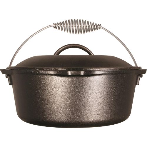 롯지 Lodge 5 Quart Cast Iron Dutch Oven. Pre Seasoned Cast Iron Pot and Lid with Wire Bail for Camp Cooking